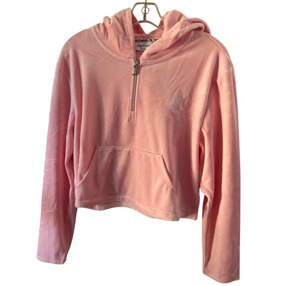 Juicy Couture Tops - Juicy Couture light pink Crop rhinestone logo‎ hoodie Women's Large